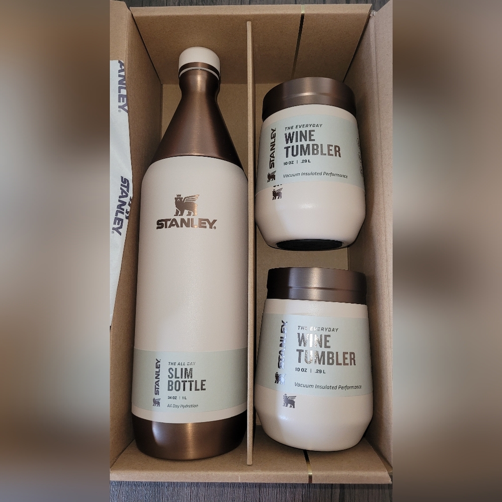 Stanley Wine Tumbler and Slim Bottle Set - Cream and Brown